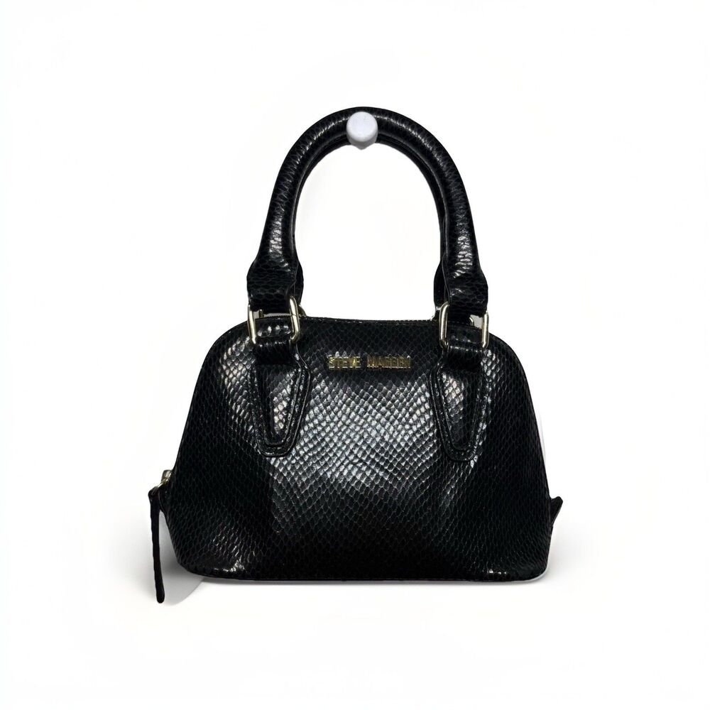 Steve Madden Black Mini Satchel Purse Faux Snakeskin Top Handle Handbag